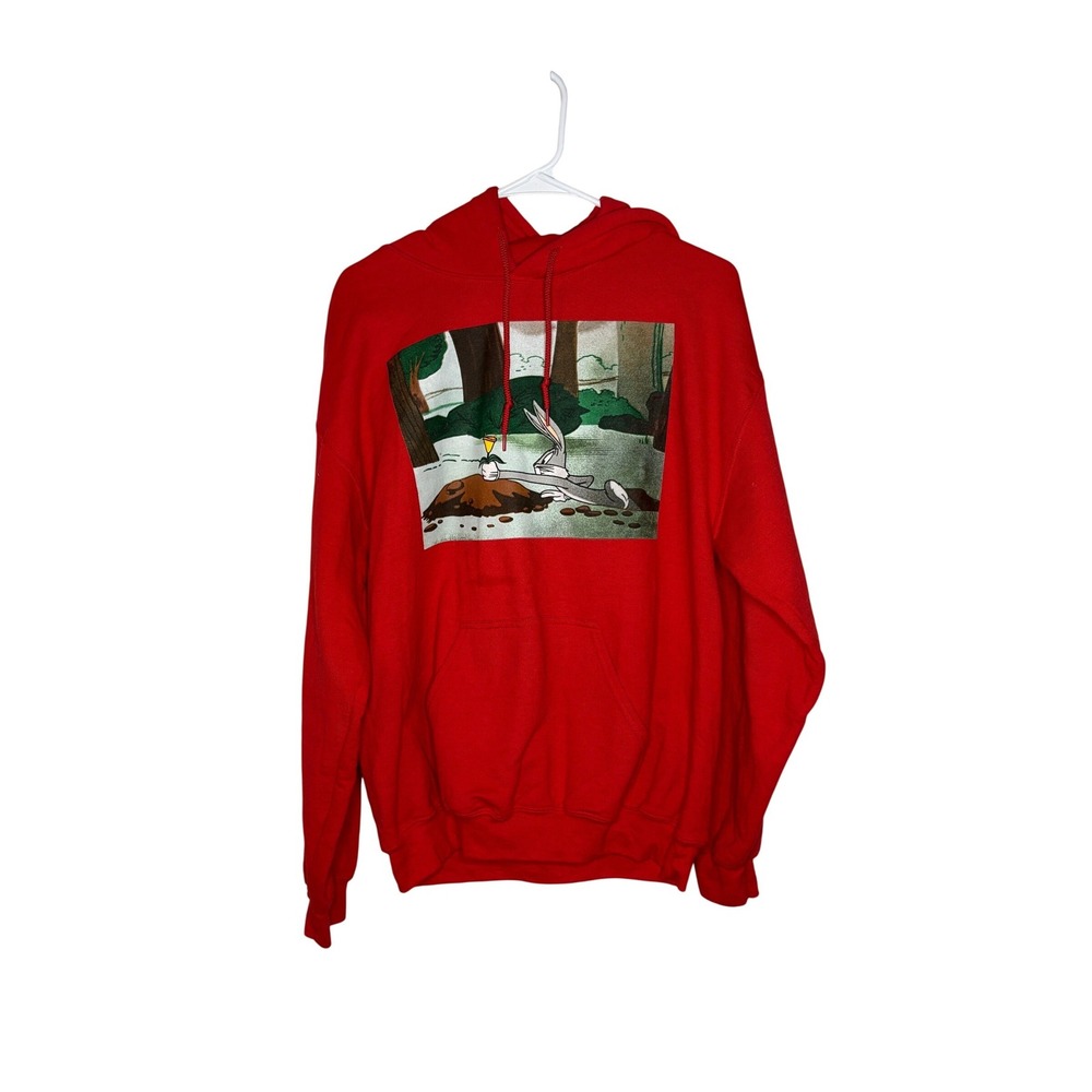 Looney Tunes Bugs Bunny Graphic Hoodie Red Pullover Cartoon Sweatshirt S/M